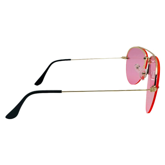 Pink Rimless Aviator Sunglasses