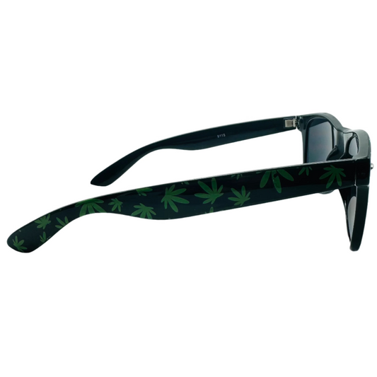 Black/Green Weed Leaf Novelty Sunglasses