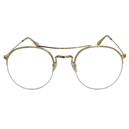 Gold Semi Rimless Clear Lens Circle Glasses - Non Prescription