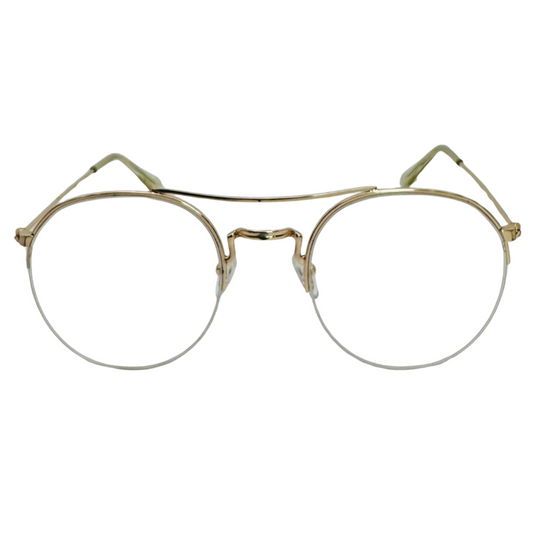 Gold Semi Rimless Clear Lens Circle Glasses - Non Prescription