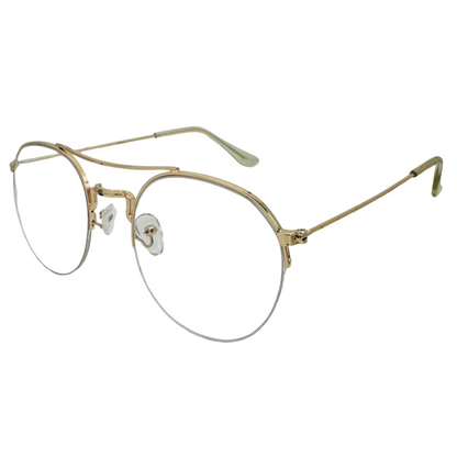 Gold Semi Rimless Clear Lens Circle Glasses - Non Prescription