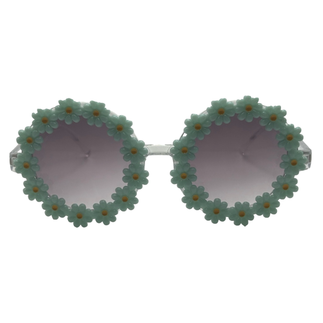 Round Light Green Flower Sunglasses