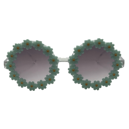 Round Light Green Flower Sunglasses