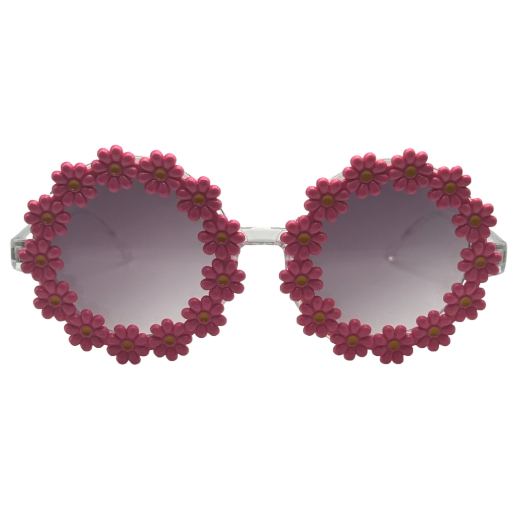 Round Hot Pink Flower Sunglasses
