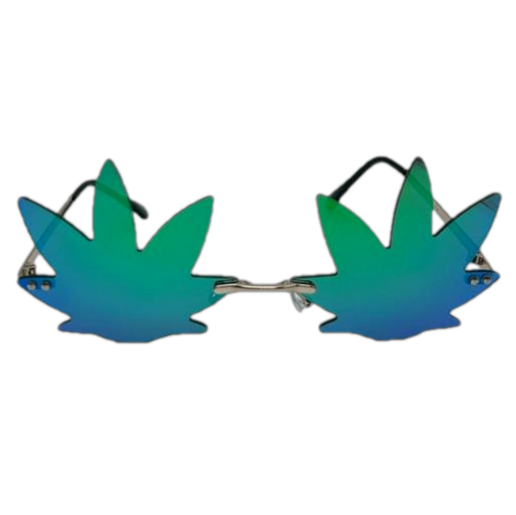 Green Mirror Weed Leaf Novelty Sunglasses