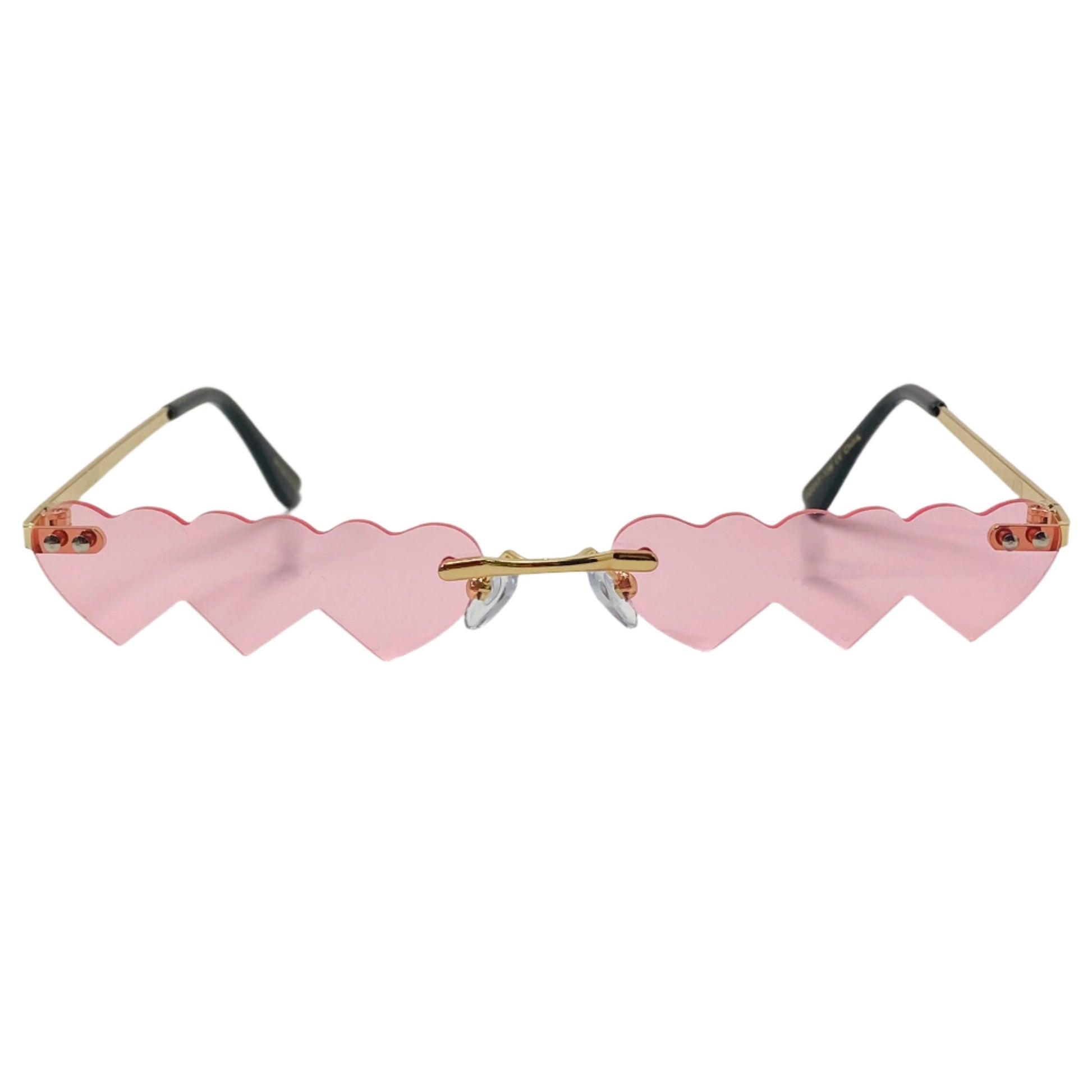 Pink Triple Heart Rimless Novelty Sunglasses