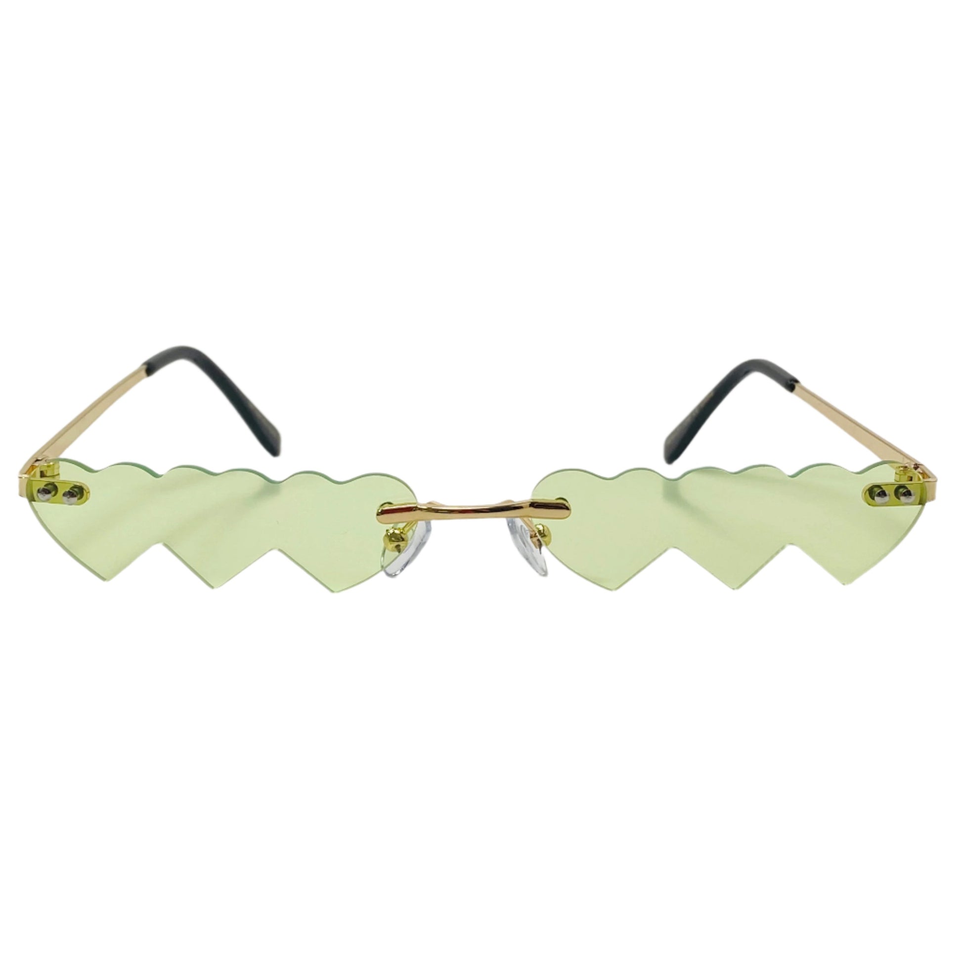 Green Triple Heart Rimless Novelty Sunglasses