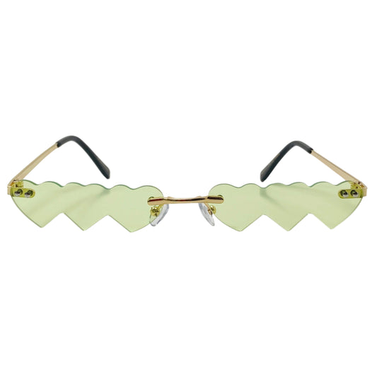 Green Triple Heart Rimless Novelty Sunglasses