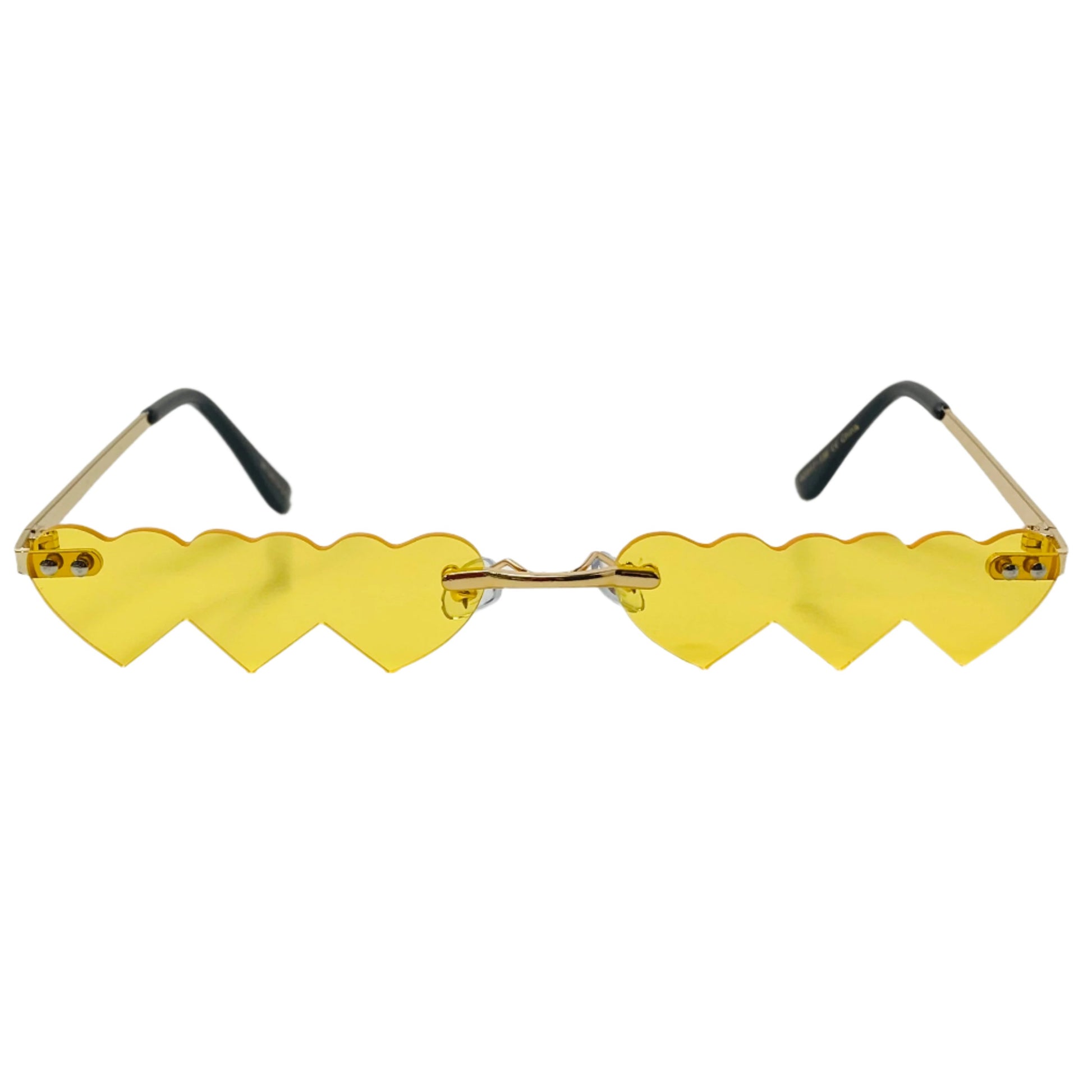 Yellow Triple Heart Rimless Novelty Sunglasses