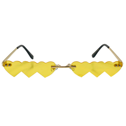 Yellow Triple Heart Rimless Novelty Sunglasses