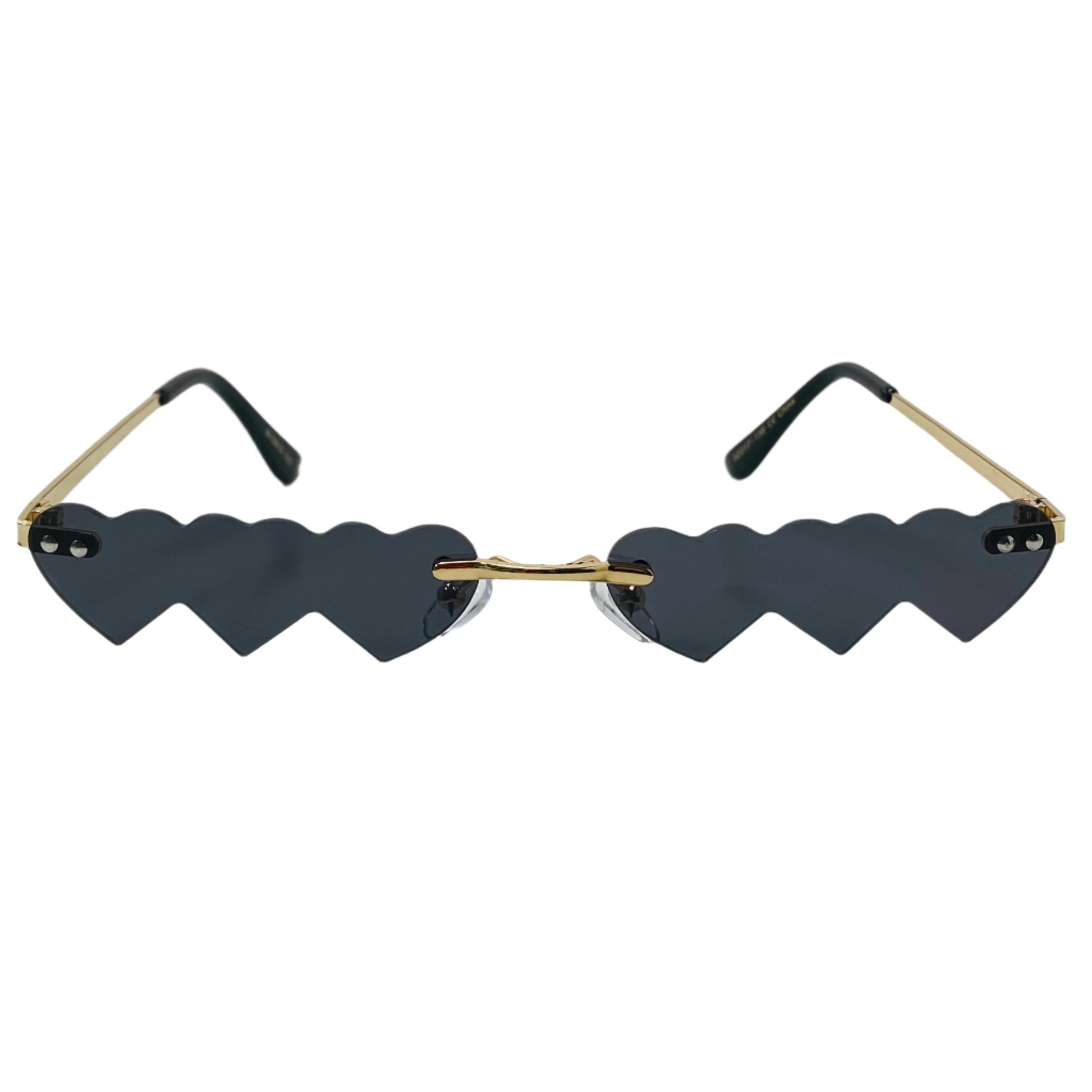 Black Triple Heart Rimless Novelty Sunglasses