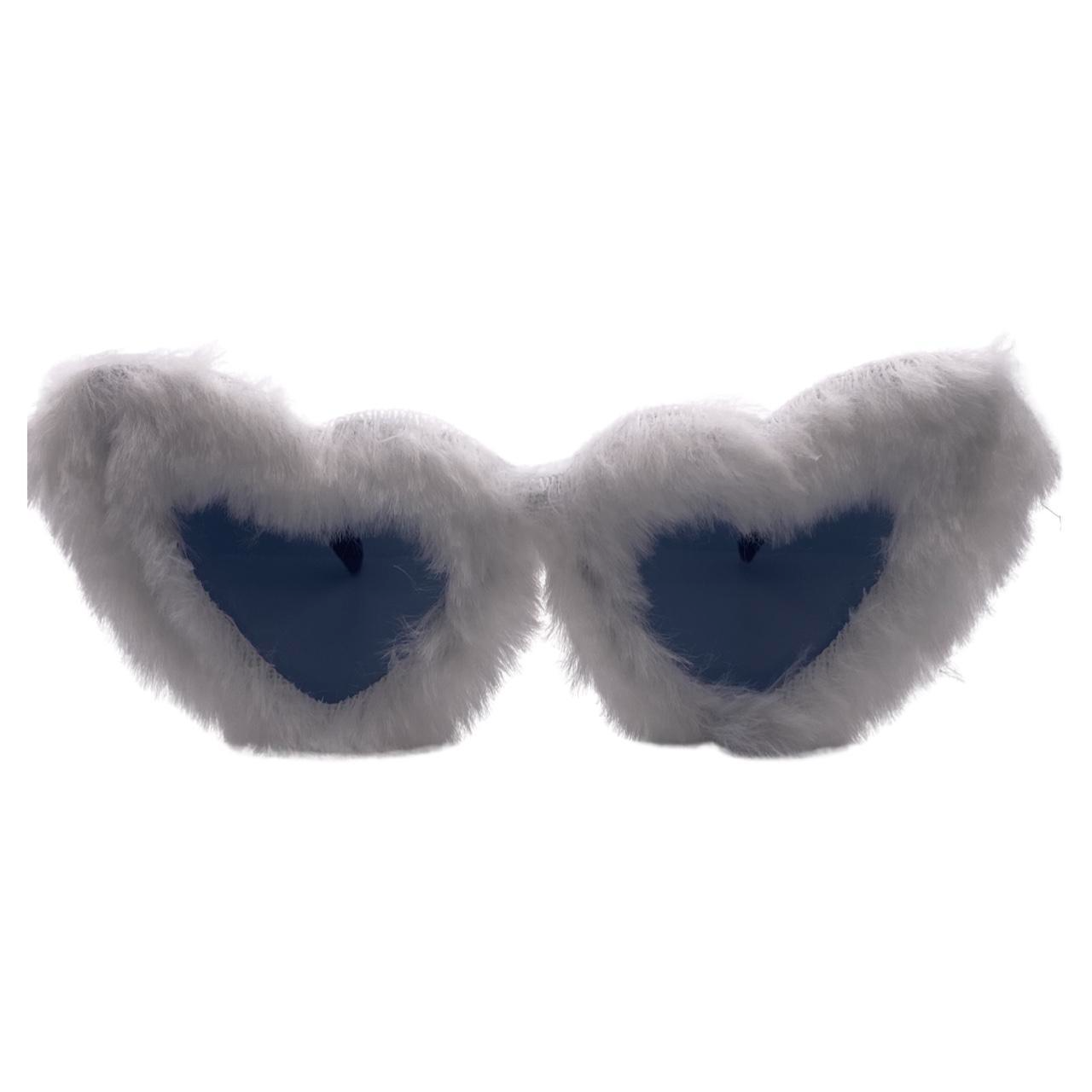 White Fuzzy Heart Novelty Sunglasses