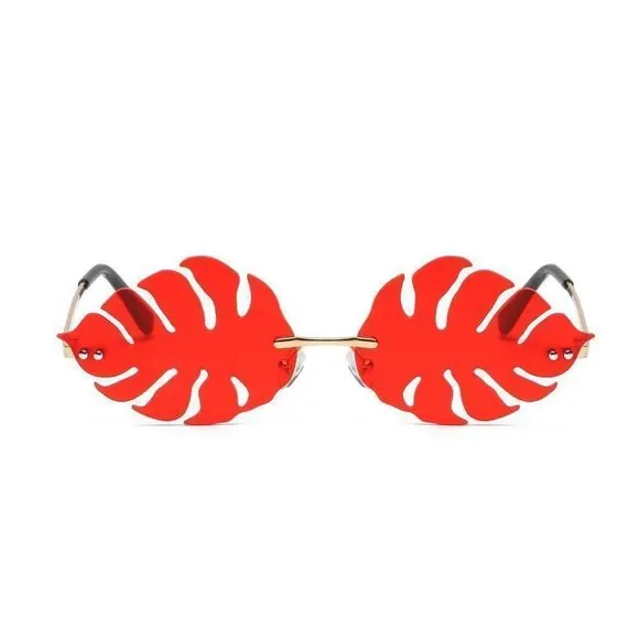 Red Novelty Rimless Leaf Sunglasses