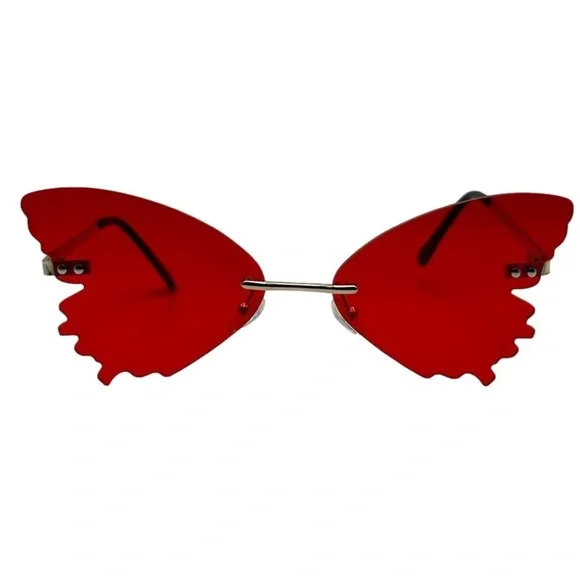 Red Butterfly Wing Rimless Sunglasses