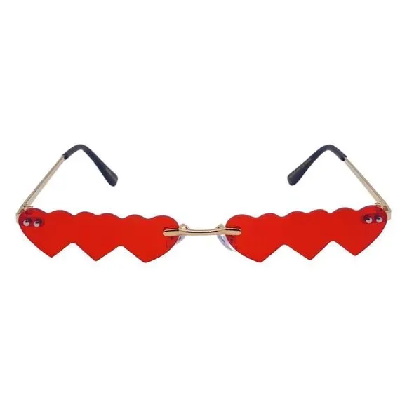 Red Triple Heart Rimless Novelty Sunglasses