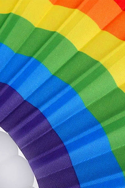 Rainbow Pride White Frame Hand-Held Folding Fan