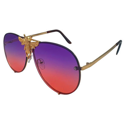5010 | Queen B - Oversize Rimless Aviator Sunglasses with Accent