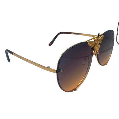 5010 | Queen B - Oversize Rimless Aviator Sunglasses with Accent