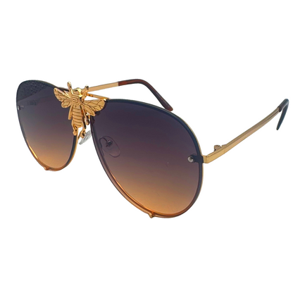 5010 | Queen B - Oversize Rimless Aviator Sunglasses with Accent