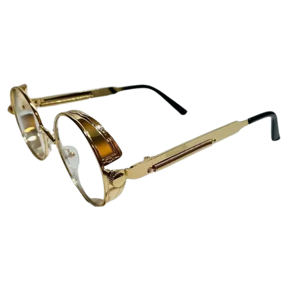 Gold Clear Lens Circle Glasses with Spring Accents - Non Prescription