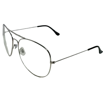 Silver eyeglasses on a white background