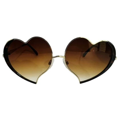 Heart-shaped sunglasses with brown gradient lenses on a white background