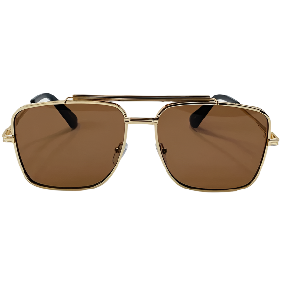 Gold/Brown Lens Square Aviator Sunglasses