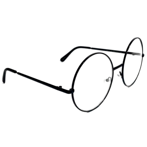 Oversize Black Clear Lens Circle Glasses Side View 2
