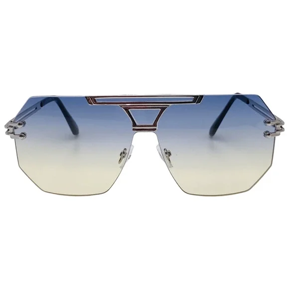 Blue/Yellow Rimless Hexagon Sunglasses