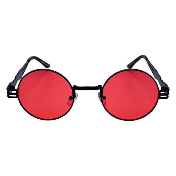 Red Lens Round Steampunk Sunglasses