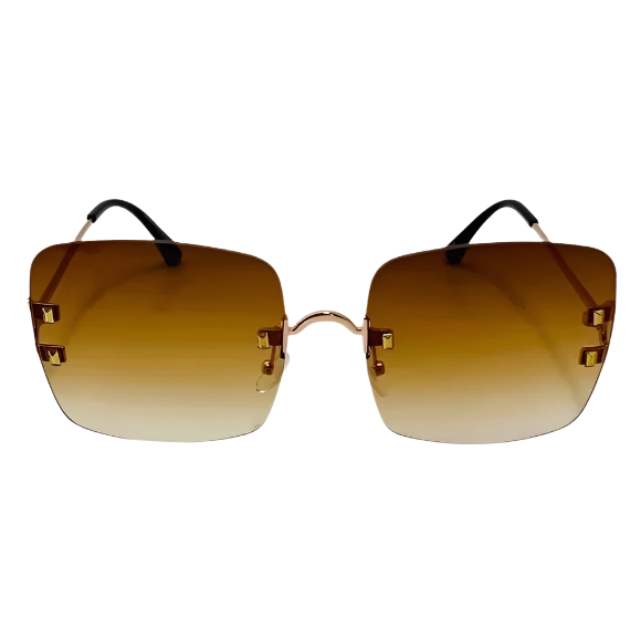 Brown Rimless Square Sunglasses