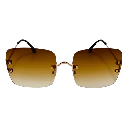 Brown Rimless Square Sunglasses