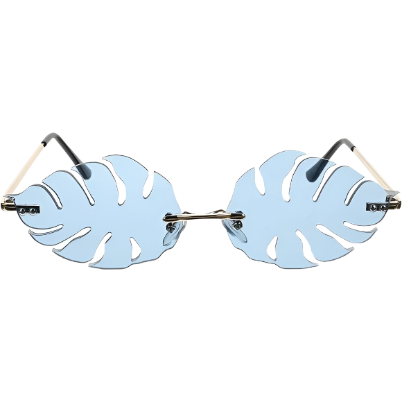 Blue Rimless Leaf Novelty Sunglasses