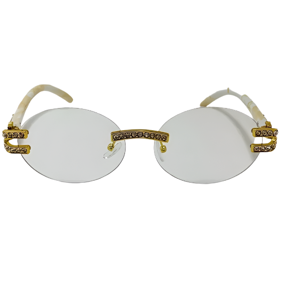 White/Gold Rimless Oval Clear Lens Glasses