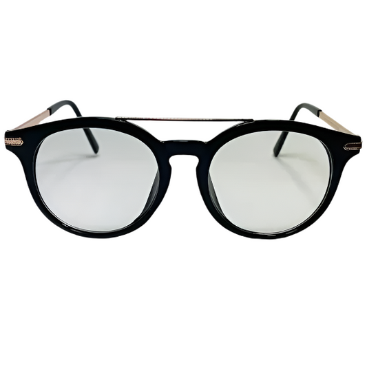 Black/Gold Round Lens Clear Lens Glasses