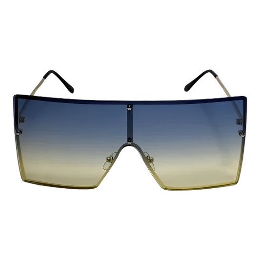 Blue/Yellow Rimless Large Square Sunglasses