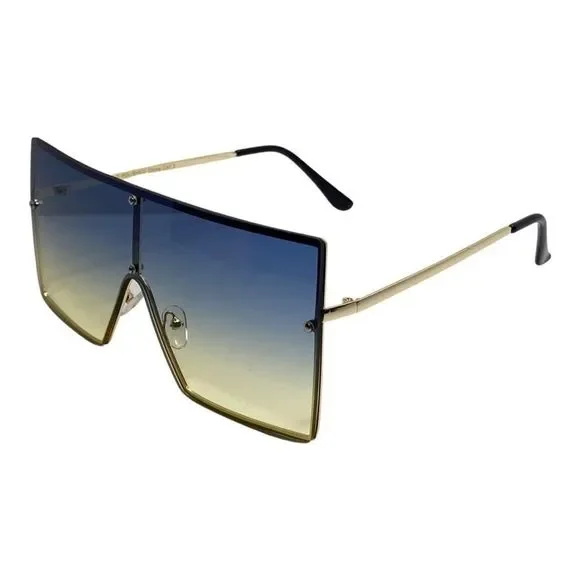 Blue/Yellow Rimless Large Square Sunglasses