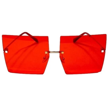 Red Rimless Large Square Sunglasses
