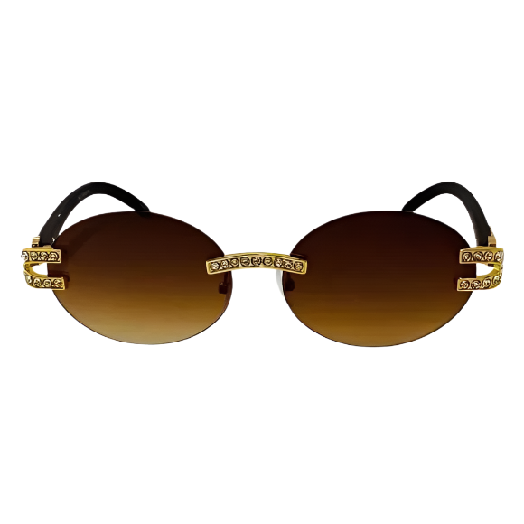 Gold/Brown Rimless Oval Sunglasses