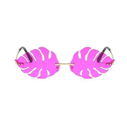 Purple Novelty Rimless Leaf Sunglasses