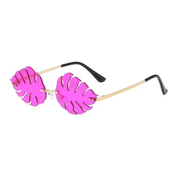 Purple Novelty Rimless Leaf Sunglasses
