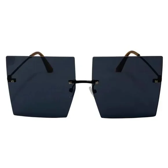 Black Rimless Large Square Sunglasses