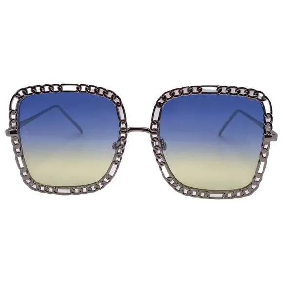 Blue/Yellow Chain Accented Ladies Sunglasses