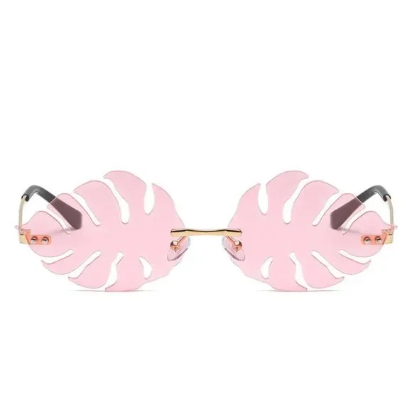 Pink Novelty Rimless Leaf Sunglasses
