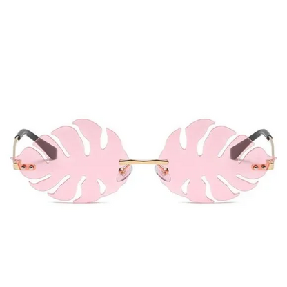 Pink Novelty Rimless Leaf Sunglasses