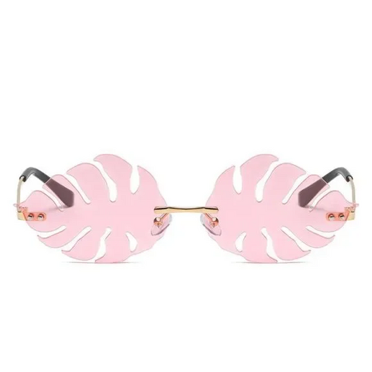Pink Novelty Rimless Leaf Sunglasses