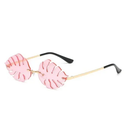 Pink Novelty Rimless Leaf Sunglasses