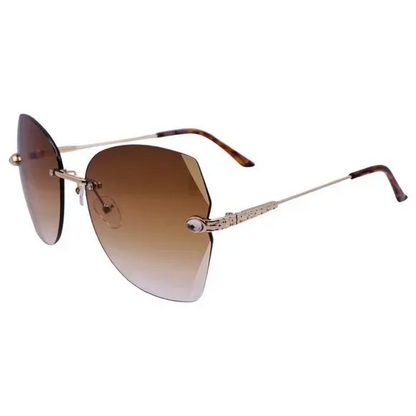 Brown Rimless Ladies Butterfly Sunglasses