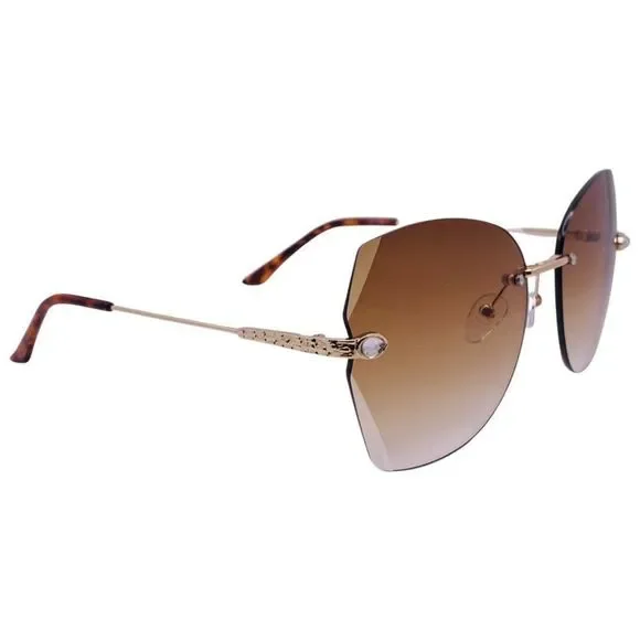 Brown Rimless Ladies Butterfly Sunglasses
