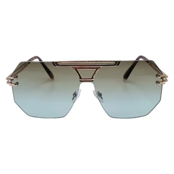 Green Rimless Hexagon Sunglasses